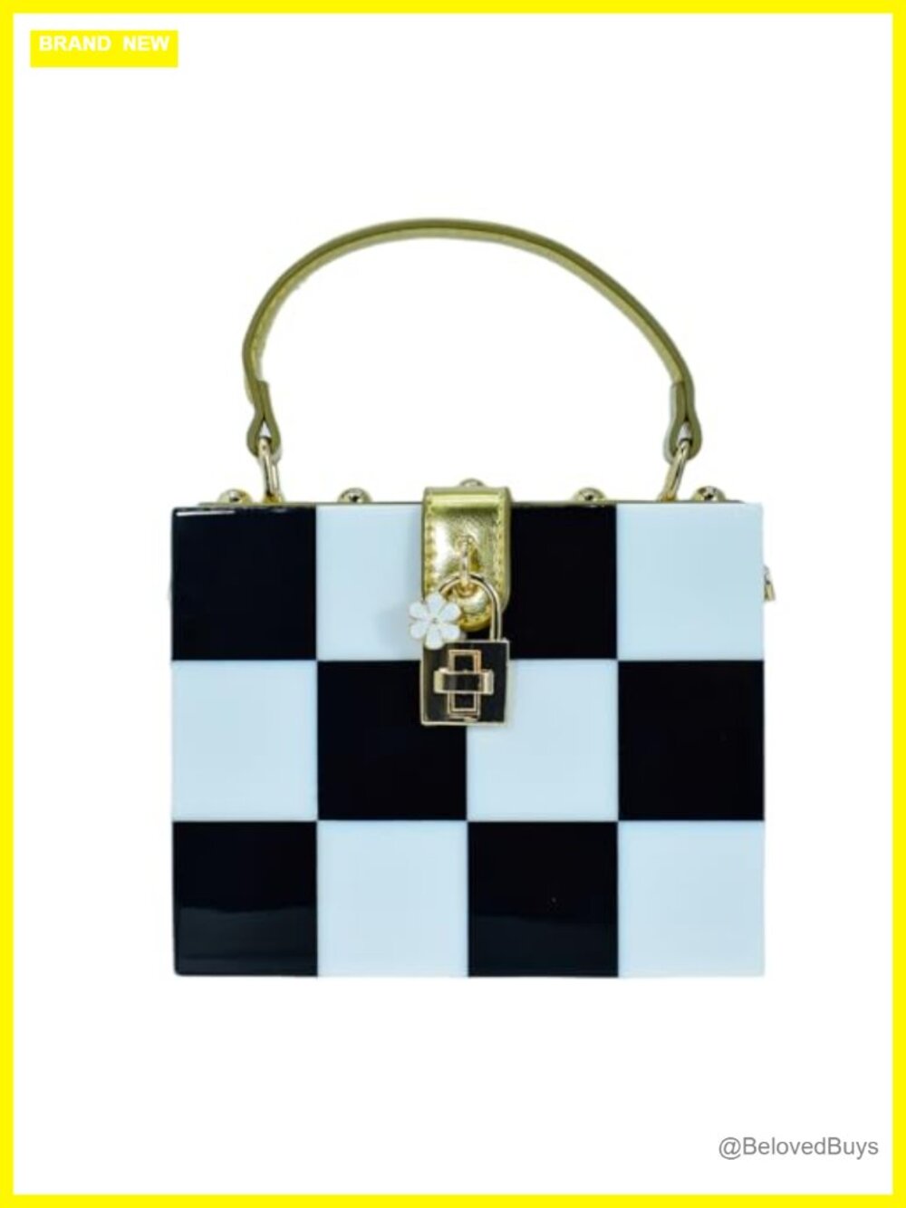 Acrylic Clutch Purse with Faux Leather Chain, Twist Lock, Crossbody Evening Bag
